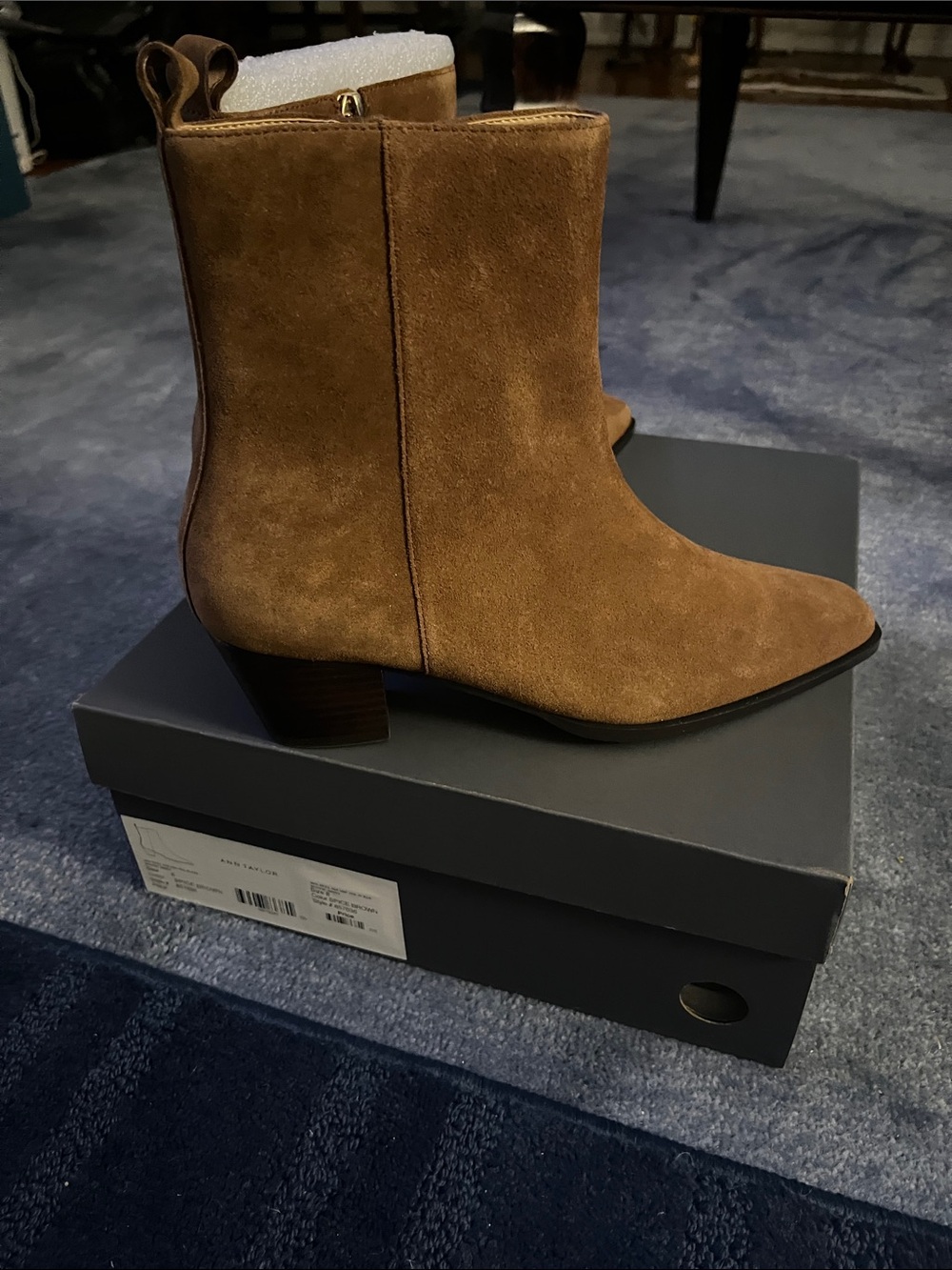 Ann Taylor spice brown Suede Ankle Booties with Low Block Heel